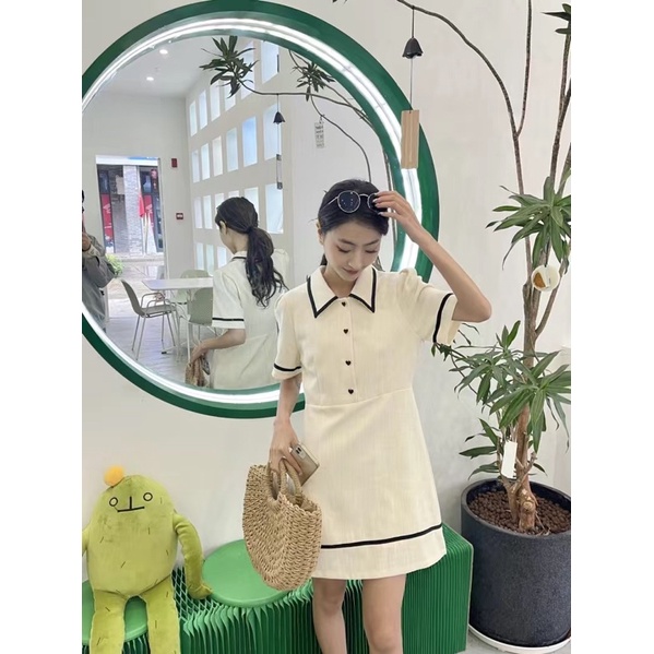 Đầm polo nữ tay ngắn phối viền siêu xinh kèm ảnh thật-thời trang mùa hè 2022