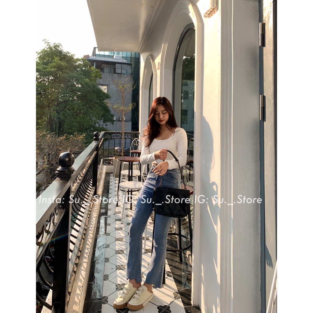 Quần jeans ống loe rách gấu Q403 SUSTORE