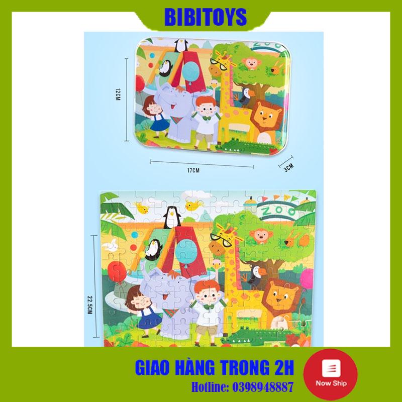 Tranh ghép gỗ 120 mảnh/miếng hộp sắt, gỗ puzzle dành cho bé từ 4-8 tuổi