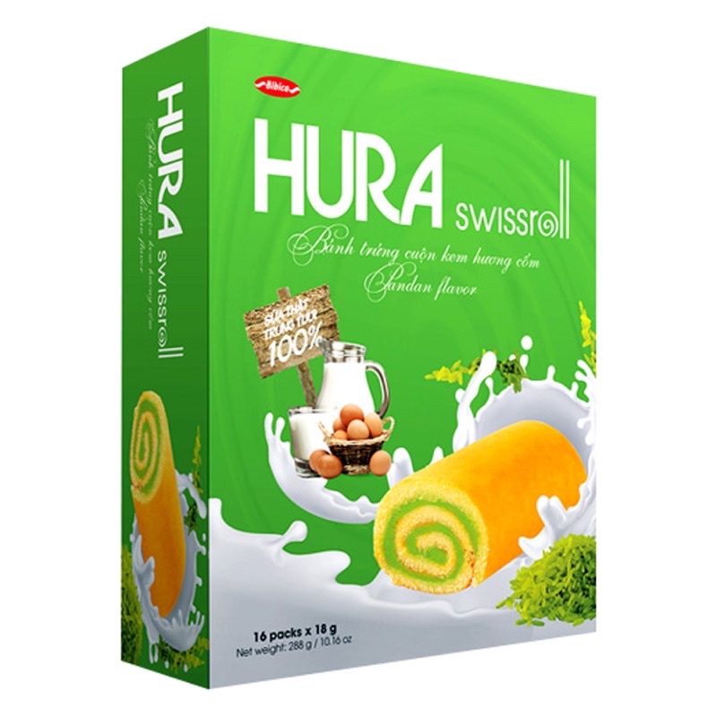 Bánh bông lan cuộn Hura Bibica hương cốm hộp 288g