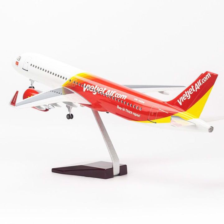 Mô hình Máy bay lắp ghép Vietjet Air Airbus A320 47cm Có đèn led