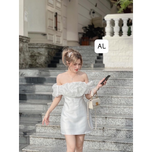 Đầm tacta trễ vai phối tơ đính ngọc siêu xinh