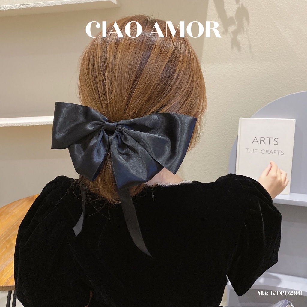 Kẹp tóc nữ, Kẹp tóc vải nơ bản có dây rũ Trang sức Ciao Amor Phụ kiện tóc - KTC0299