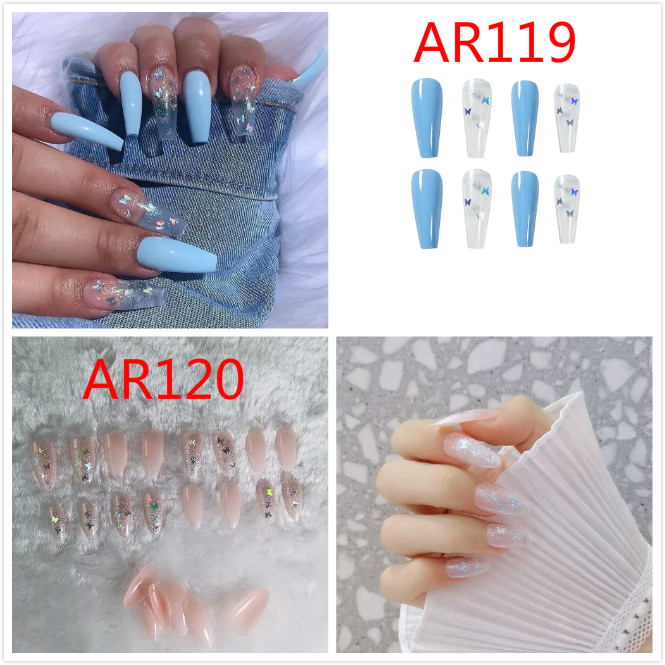 Set 24 Móng Tay Giả Hình Bướm Nhiều Màu Phong Cách Hàn Quốc Kèm Keo Dán - 10 Kiểu