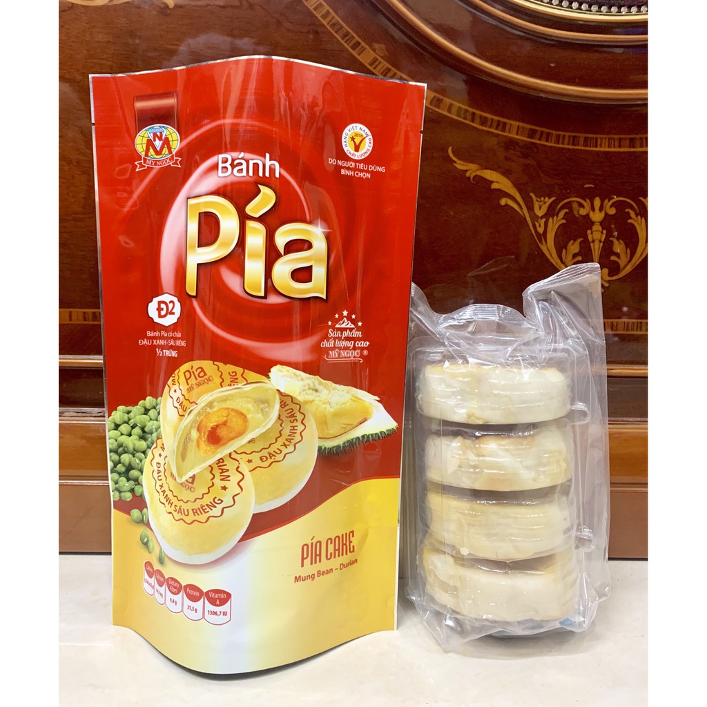 MỸ NGỌC _ 400g Bánh pía Đ2 ĐẬU XANH, SẦU RIÊNG, 1/2 TRỨNG MUỐI - Pia Cake Đ2 400g