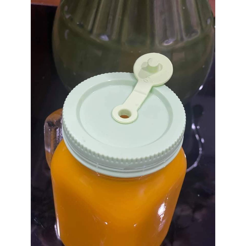 Ly Thuỷ Tinh Có Nắp Đậy, Bình Detox Có Tay Cầm Thủy Tinh Glass Jar 630ML Nắp nhựa