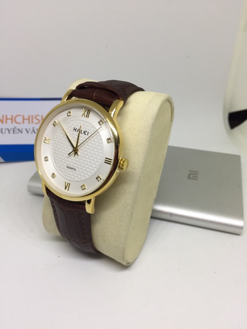 Đồng hồ nam nữ Halei dây da nâu mặt trắng | BigBuy360 - bigbuy360.vn