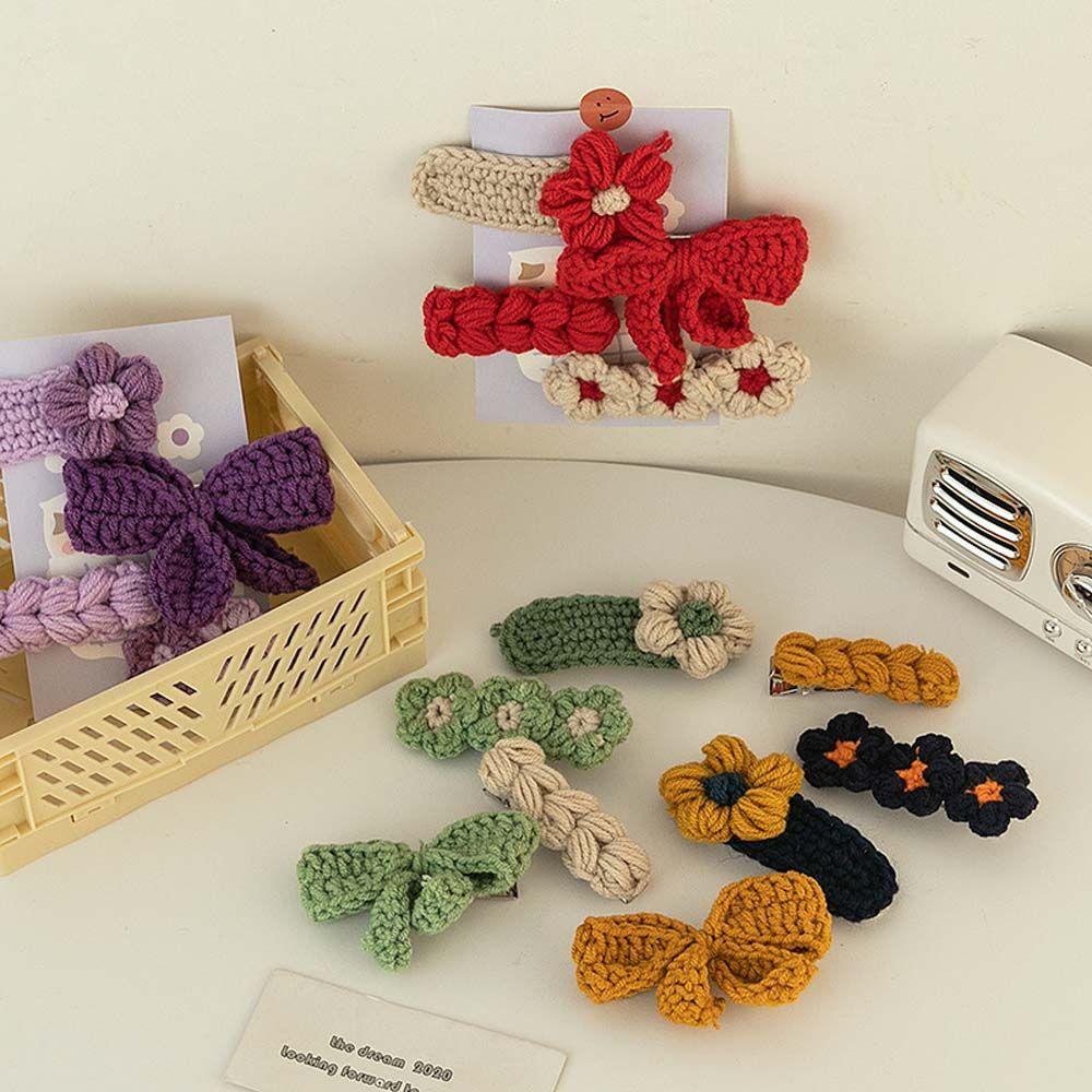 Bộ 4 Kẹp Tóc Vải Dệt Kim Đính Nơ Hoa Màu Kẹo Ngọt Phong Cách Hàn Quốc Dễ Thương