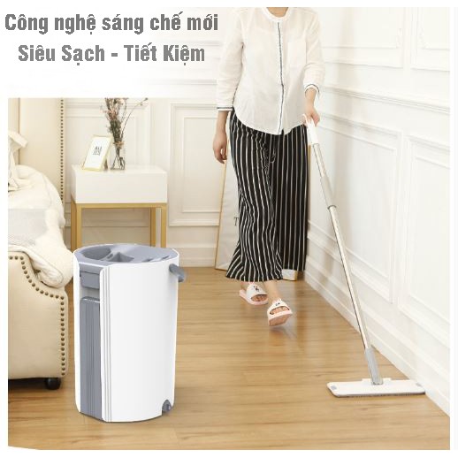 Chổi Lau Nhà Thông Minh Tự Vắt Megahome Phân 2 Luồng Nước Sạch Và Bẩn Thế Hệ Mới Kèm Bông Lau Sơ Cua LV182