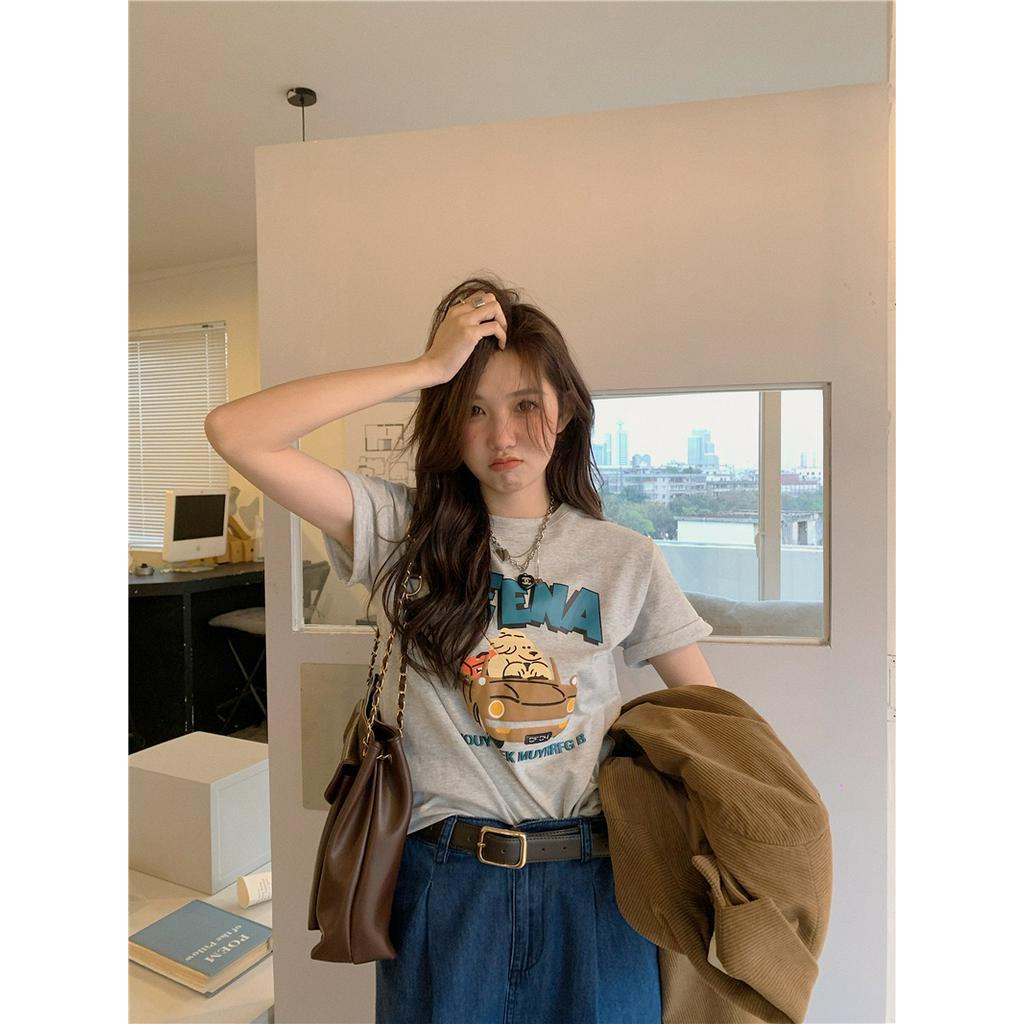 Áo Thun Cotton Cổ Tròn Ngắn Tay In Hình Dễ Thương 61389