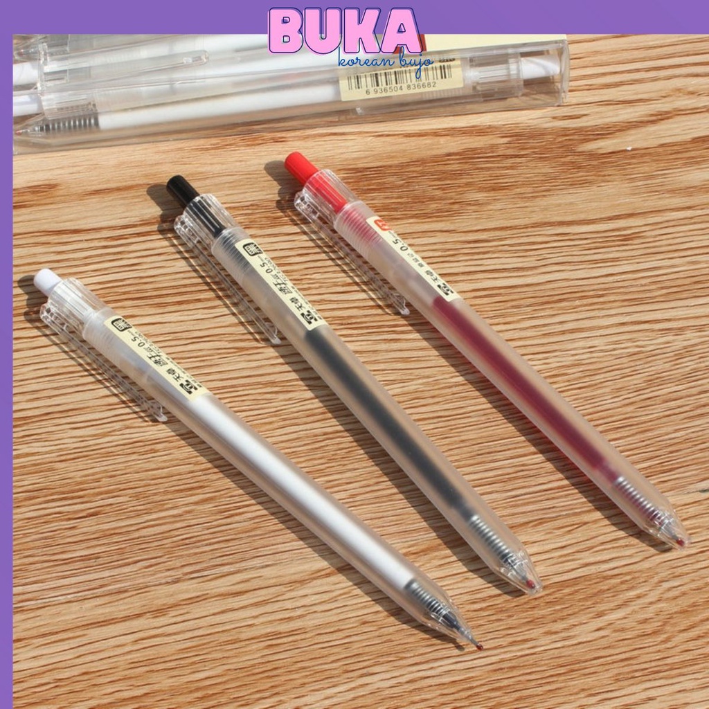 Bút gel bấm Dupe Muji mực đen 0.5mm - Bút gel bấm mực đen ngòi 0.5