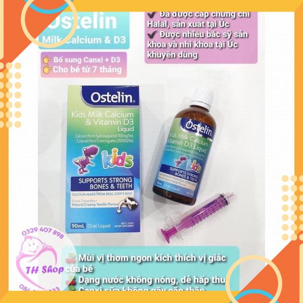 Ostelin Kid Milk Calcium & Vitamin D3 Liquid, Canxi Ostelin, Canxi Ostelin Nước