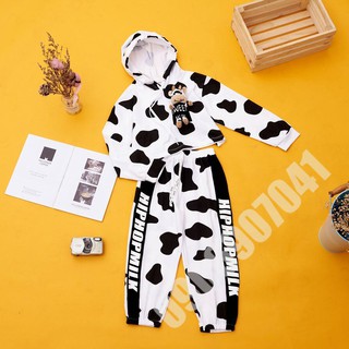 Bộ bò sữa CROPTOP HODDIE dành cho bé gái thun cotton 100% 4 chiều từ 15 kg - 55 kg
