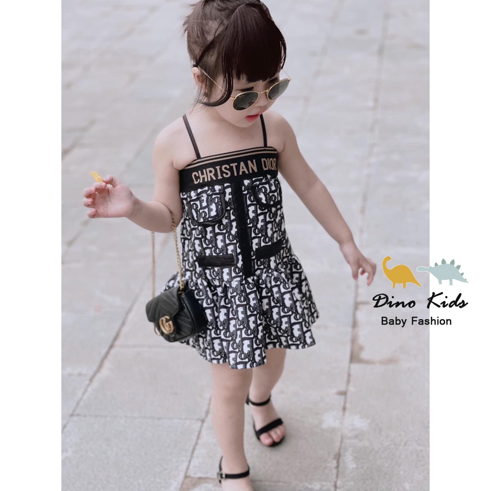 Váy bé gái, váy 2 dây Christan sành điệu TẶNG MŨ BUCKET DI cho bé