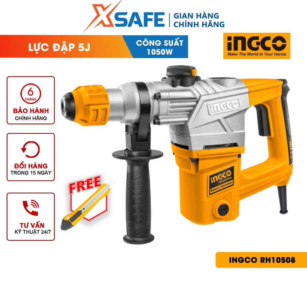 Máy khoan búa dùng pin 3 chức năng 1050W INGCO RH10508 - Đầu khoan gài sds, tốc độ 900rpm, tốc độ đập 4000bpm