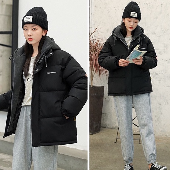 Áo Khoác Phao đôi nam nữ lót bông có mũ 4 màu Hàn Quốc
