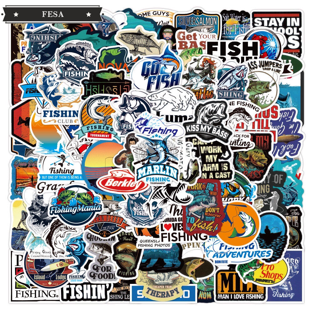 Fesa Set 100 Đề Can Dán Xe Hơi / Vali / Tủ Lạnh Hình Câu Cá Chống Thấm Nước DIY
