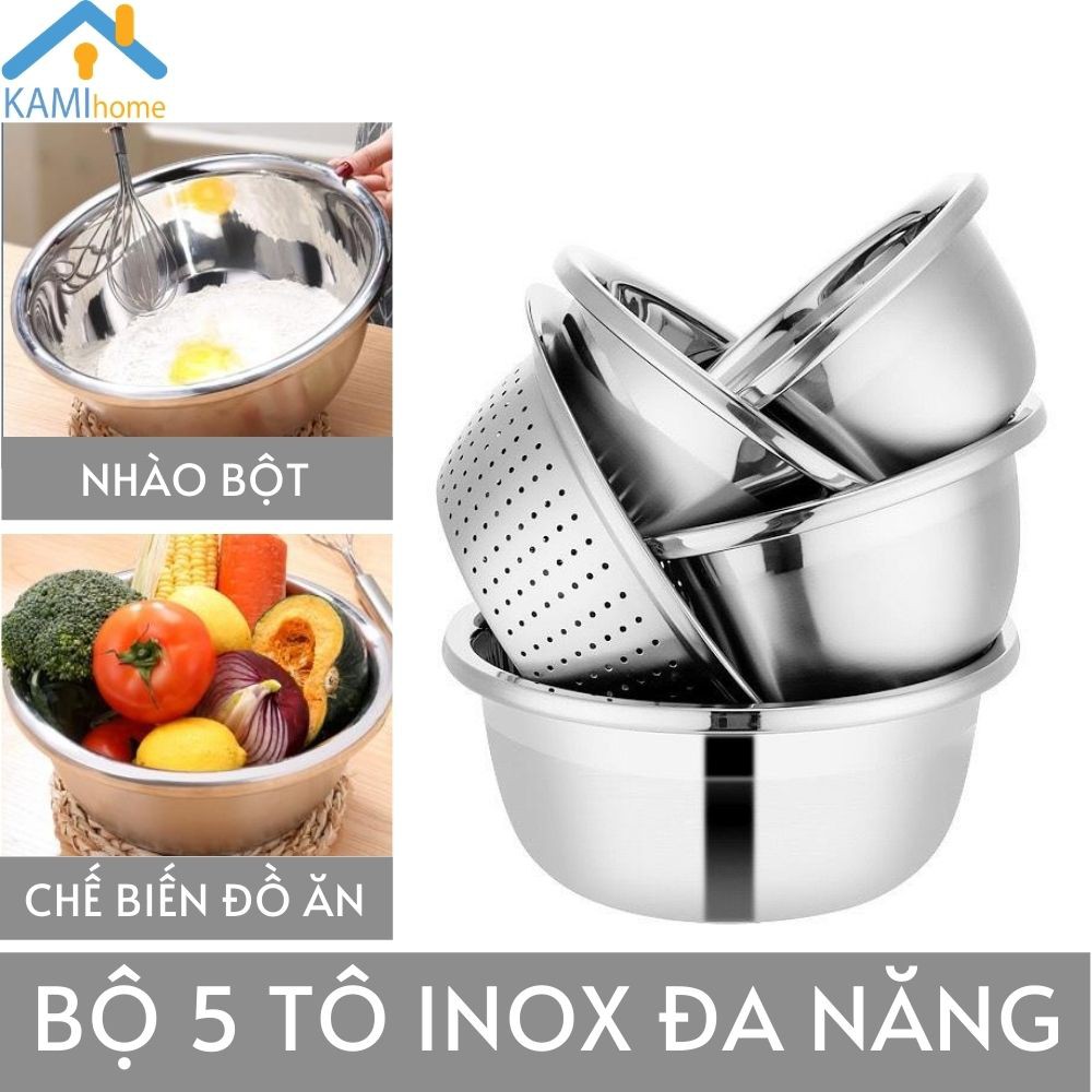 Bộ 5 thố bát tròn Inox đồ dùng phòng bếp đa năng mã- Kami 20019