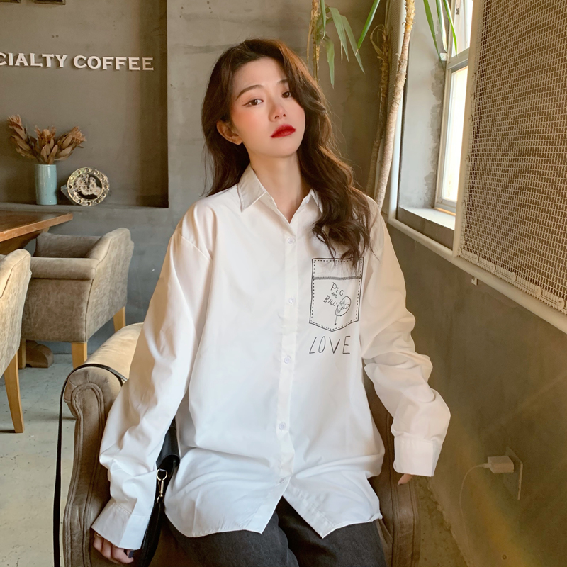 SUXI Áo Sơ Mi Trắng Dài Tay Phong Cách Hàn Quốc