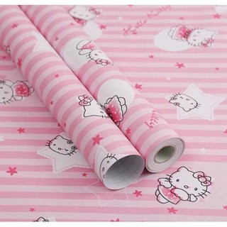 Giấy Dán Tường Hello Kitty Sọc Hồng - XuanVinhDecor