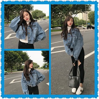 Thời Gian Retro Phiên Bản Hàn Quốc Áo Sơ Mi Dơi Denim Áo Khoác Nữ Ngắn Phù Hợp Với Áo Khoác Rời