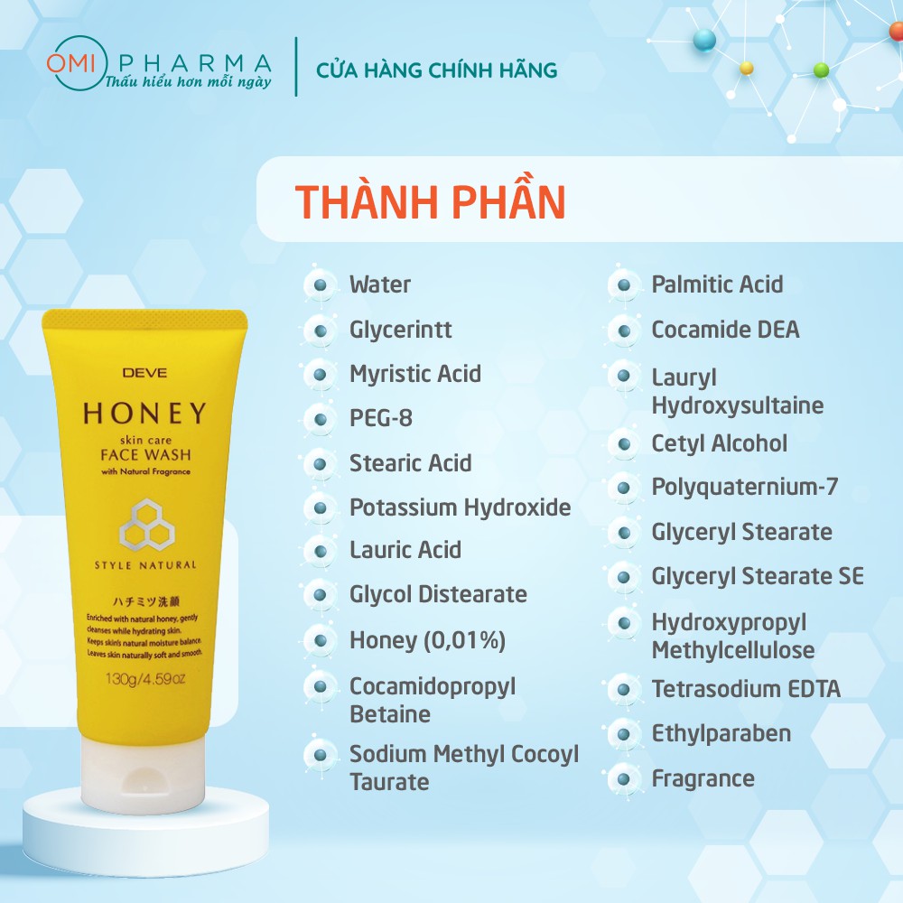 Sữa Rửa Mặt Chiết Xuất Mật Ong Deve Honey Face Wash (130g)