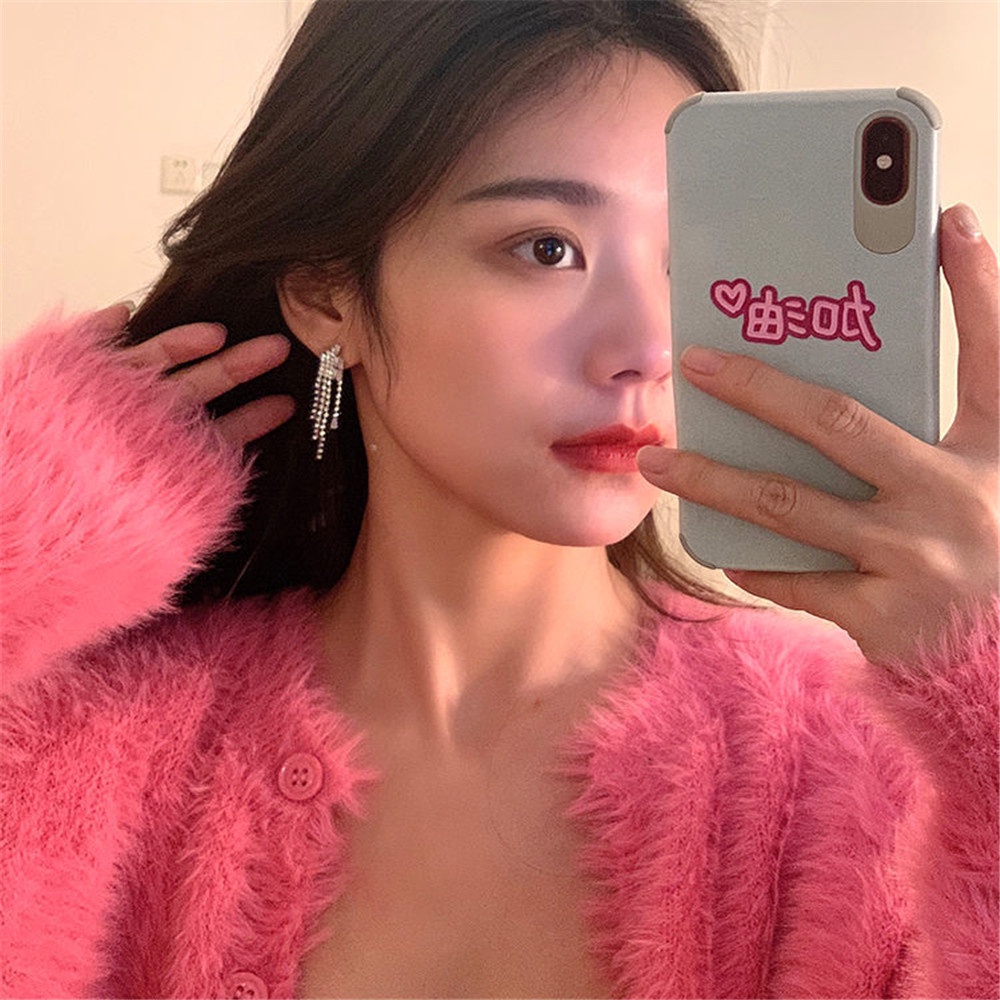 Hoa Tai Dáng Dài Đính Đá Lấp Lánh Phong Cách Hàn Quốc