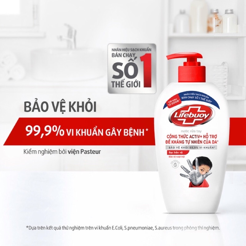 [LIFEBUOY] Nước rửa tay Lifebuoy giúp sạch khuẩn và bảo vệ vượt trội khỏi 99.9% vi khuẩn tốt nhất - chai 180g/500g