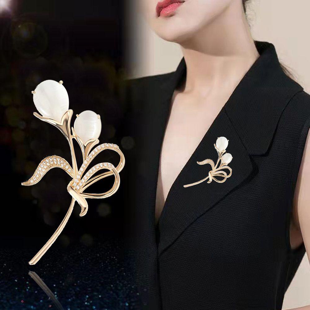 Trâm Cài Áo Hình Hoa Tulip Đính Ngọc Trai Bằng Kim Loại Phong Cách Vintage Thanh Lịch Cho