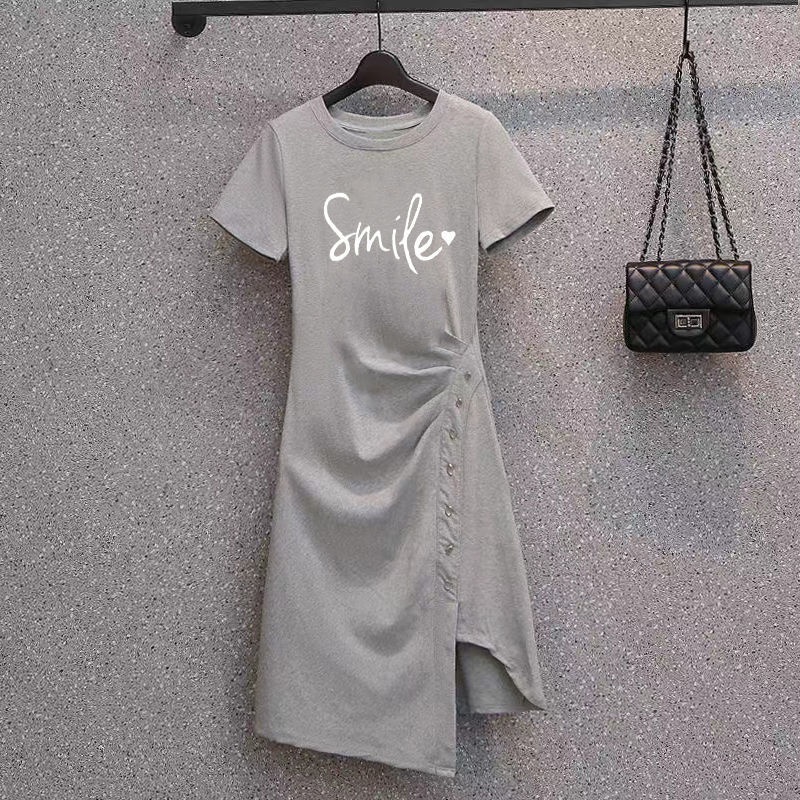 Đầm Thun Cotton Tay Ngắn Dáng Rộng Thiết Kế Xẻ Tà Thời Trang Mùa Hè Cho Nữ