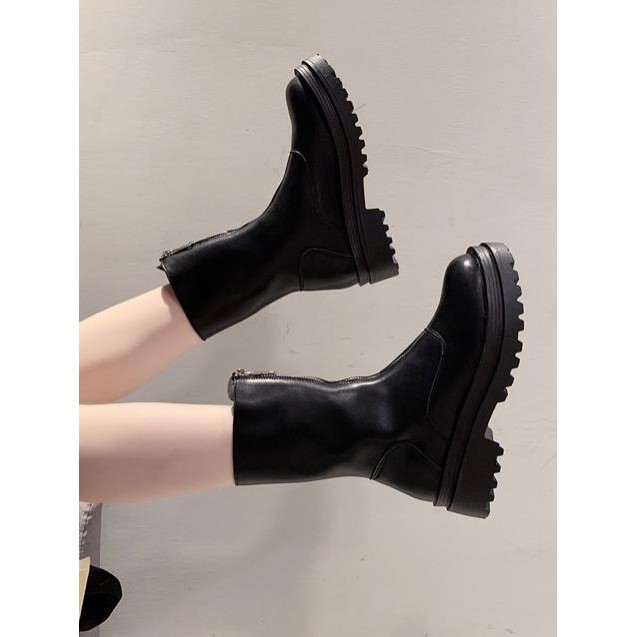 [Sẵn] Giày Boots nữ cổ ngắn ulzzang khoá trước da mềm đế cao 5cm -b11