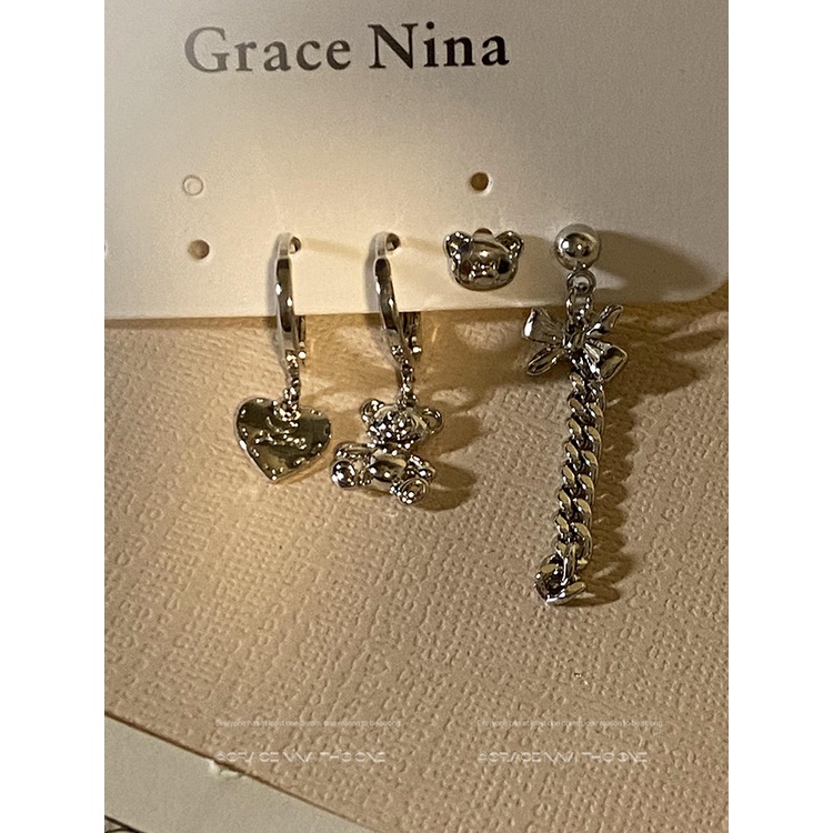 Bông Tai Bốn Mảnh Hình Gấu Độc Đáo Phong Cách Mới 2022