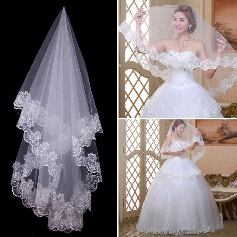 Mạng Che Mặt Vải Tuyn Viền Ren Mới Chất Lượng Cao Cho Cô Dâu