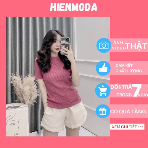 Áo len gân trơn cổ tròn , Áo len tăm ngắn tay kiểu Hàn Quốc | BigBuy360 - bigbuy360.vn