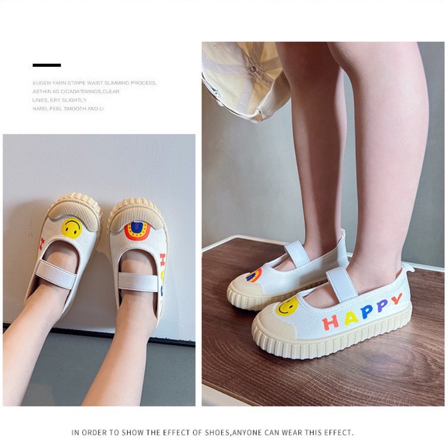 Giày vải cho bé gái canvas họa tiết hoạt hình Bunny store, giày búp bê cho bé đế mềm thoáng khí BN10