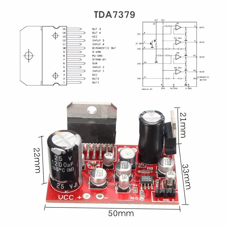 1 Bảng Mạch Khuếch Đại Âm Thanh TDA7379 2 * 38W DC 12V w / AD828