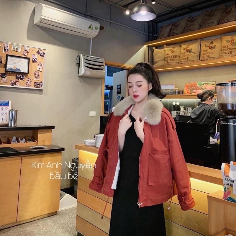 Áo khoác kaki lót lông túi hộp cổ lông