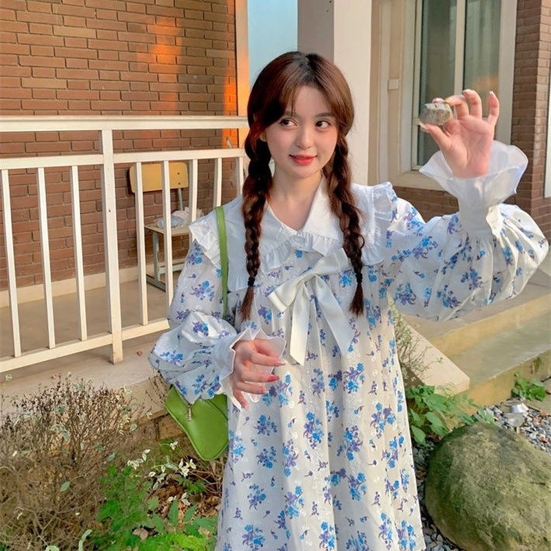 Đầm dài tay cổ búp bê thiết kế mới thời trang mùa thu theo phong cách hàn quốc