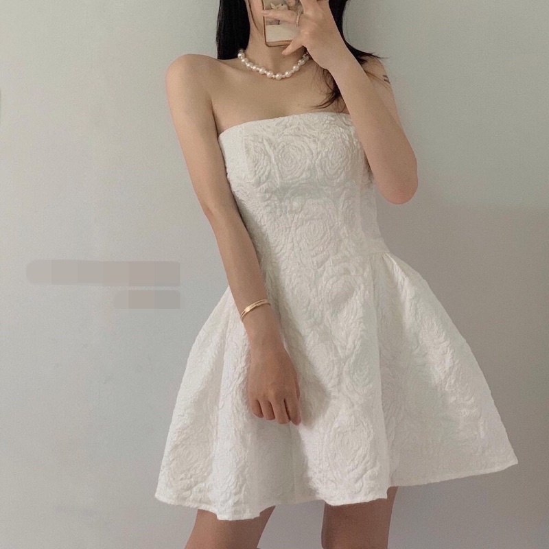 ♠♚Đầm Cúp Ngực Dự Tiệc Dáng Xoè Tiểu Thư Bồng Bềnh Gấm Xốp Hoa Hồng (Có Video Hình Thật)