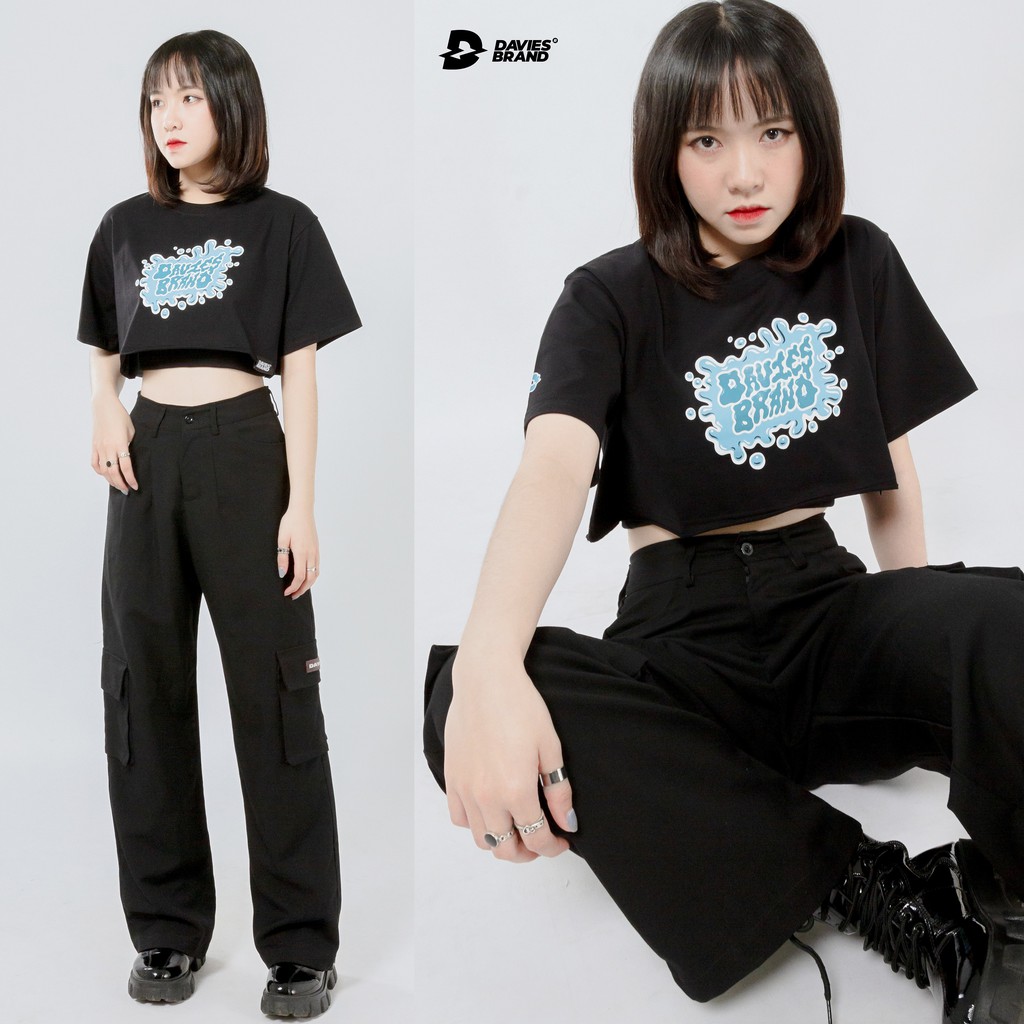 Áo croptop nữ form rộng tay lỡ màu đen - Black Cute Paint Croptop - Davies brand