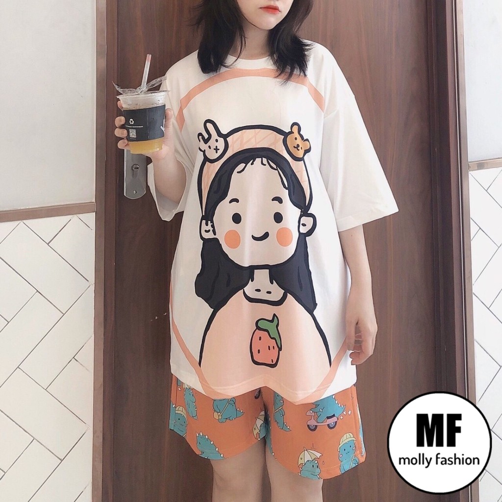 Set đồ bộ hoạt hình ❤️ Bộ mặc nhà Cartoon GIRL DÂU form rộng Freesize Molly Fashion