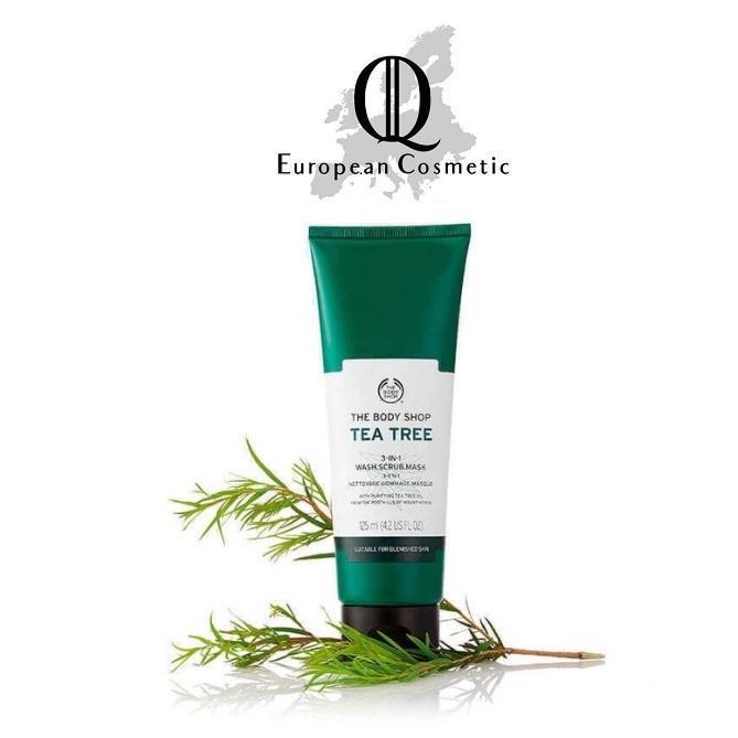 Sữa rửa mặt the body shop tẩy da chết da mụn tea tree 3in1 wash scrub mask 125ml