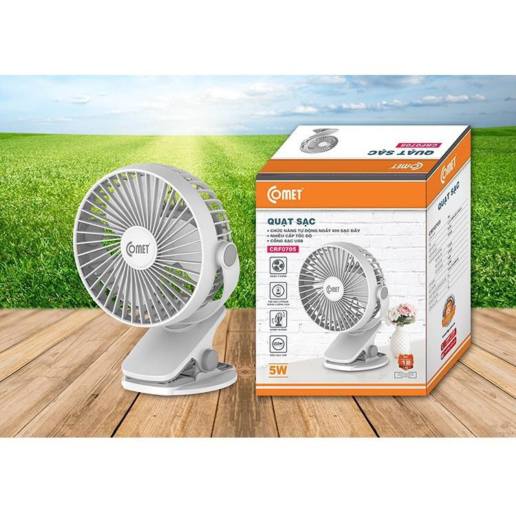 [1 Đổi 1-BH 12 tháng] Quạt mini quạt sạc đa năng Comet CRF0705 - Kẹp bàn - Hàng chính hãng