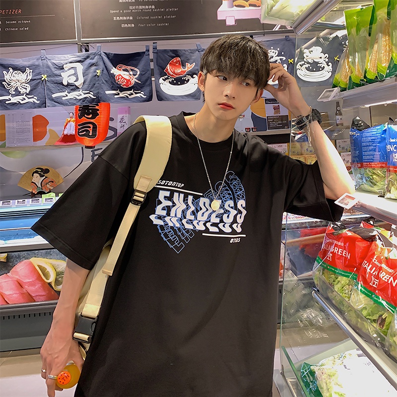 Áo Thun Dáng Rộng In Chữ Phong Cách Hip Hop Đường Phố Hàn Quốc Thời Trang Mùa Hè Cho Nam