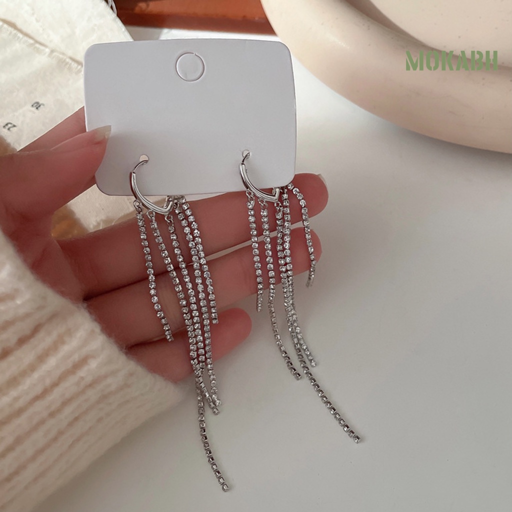 1 Đôi Bông Tai Dáng Dài Đính Đá Thời Trang Dành Cho Nữ