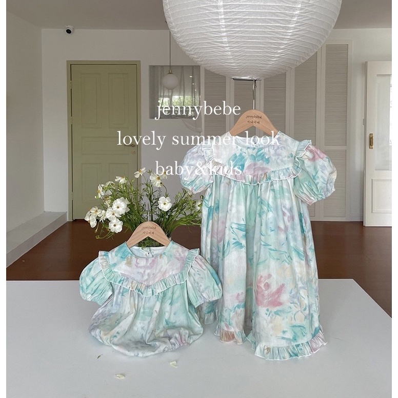 Váy Bé Gái Cao Cấp Mùa Hè và Bodysuit Style Vintage Hàn Quốc Hoạ Tiết Độc Lạ Jennybebe