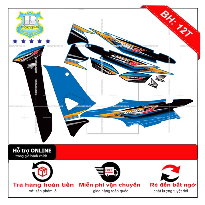 ( Quí khách vui lòng mang ra tiệm cho thợ dán ) Tem wave S 2016 tam giác xanh đen