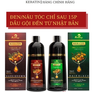 Dầu gội phủ bạc Keratin 500ml - Dầu gội nhuộm tóc thảo dược an toàn da đầu chỉ sau 15 phút tại nhà
