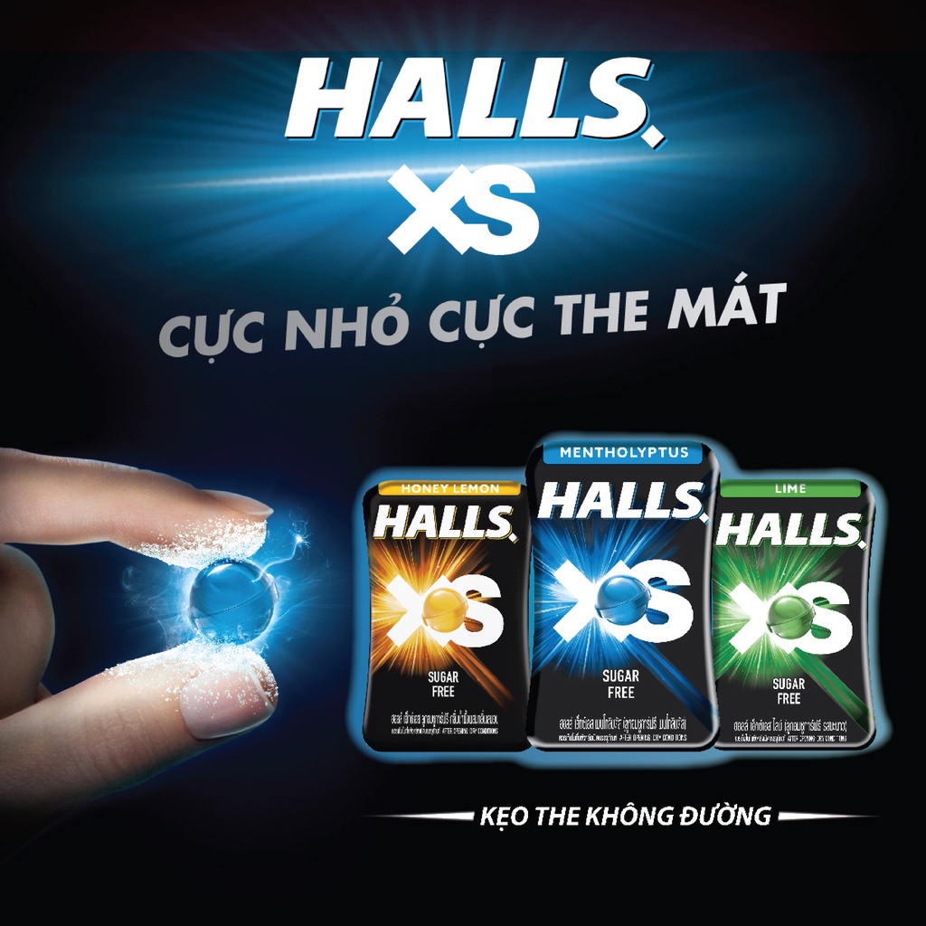 [TẶNG 1 HỘP HALLS cùng loại] Combo 4 Hộp Kẹo Ngậm Không Đường Halls XS Vị Bạc Hà 4x13.8g