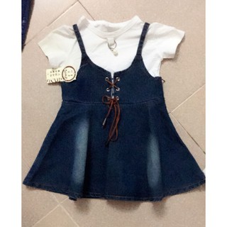 Set yếm váy bò bé gái